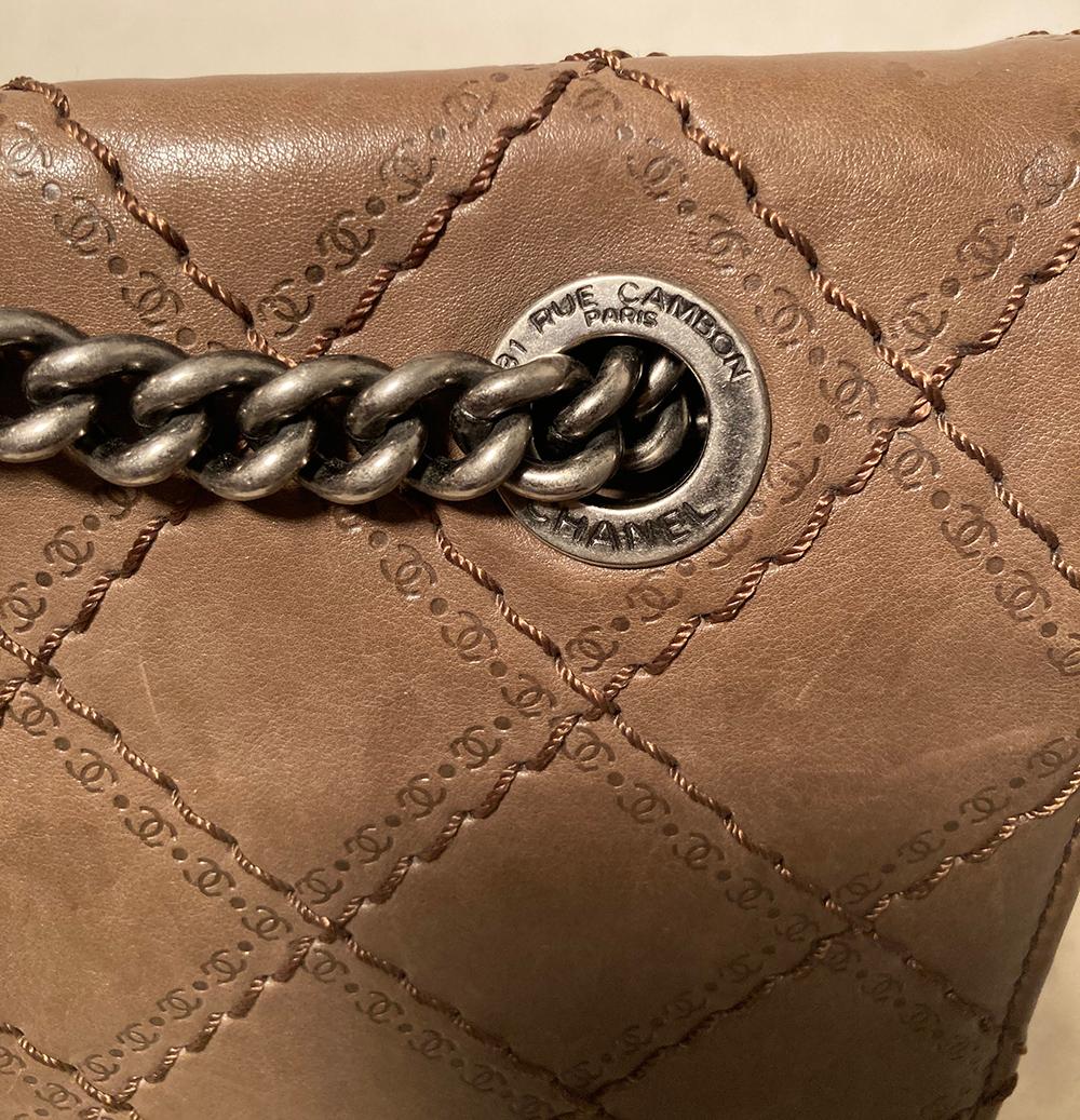 Women's Chanel Brown Embossed Quilted Leather Classic Flap