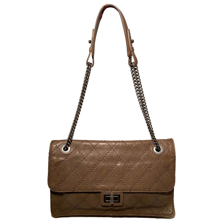 Chanel Brown Embossed Quilted Leather Classic Flap at 1stDibs
