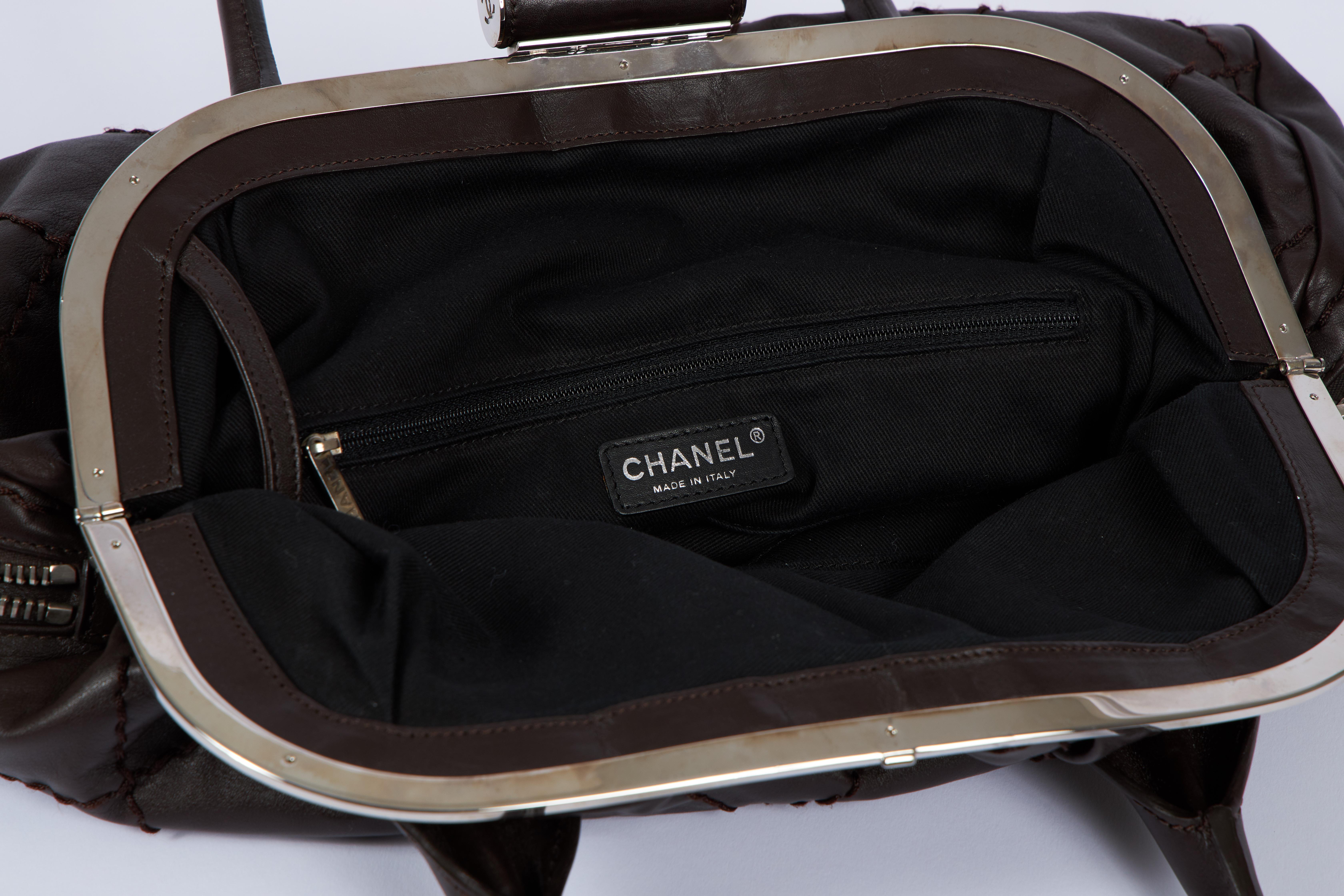 Black Chanel Brown Expandable Kiss Lock Bag