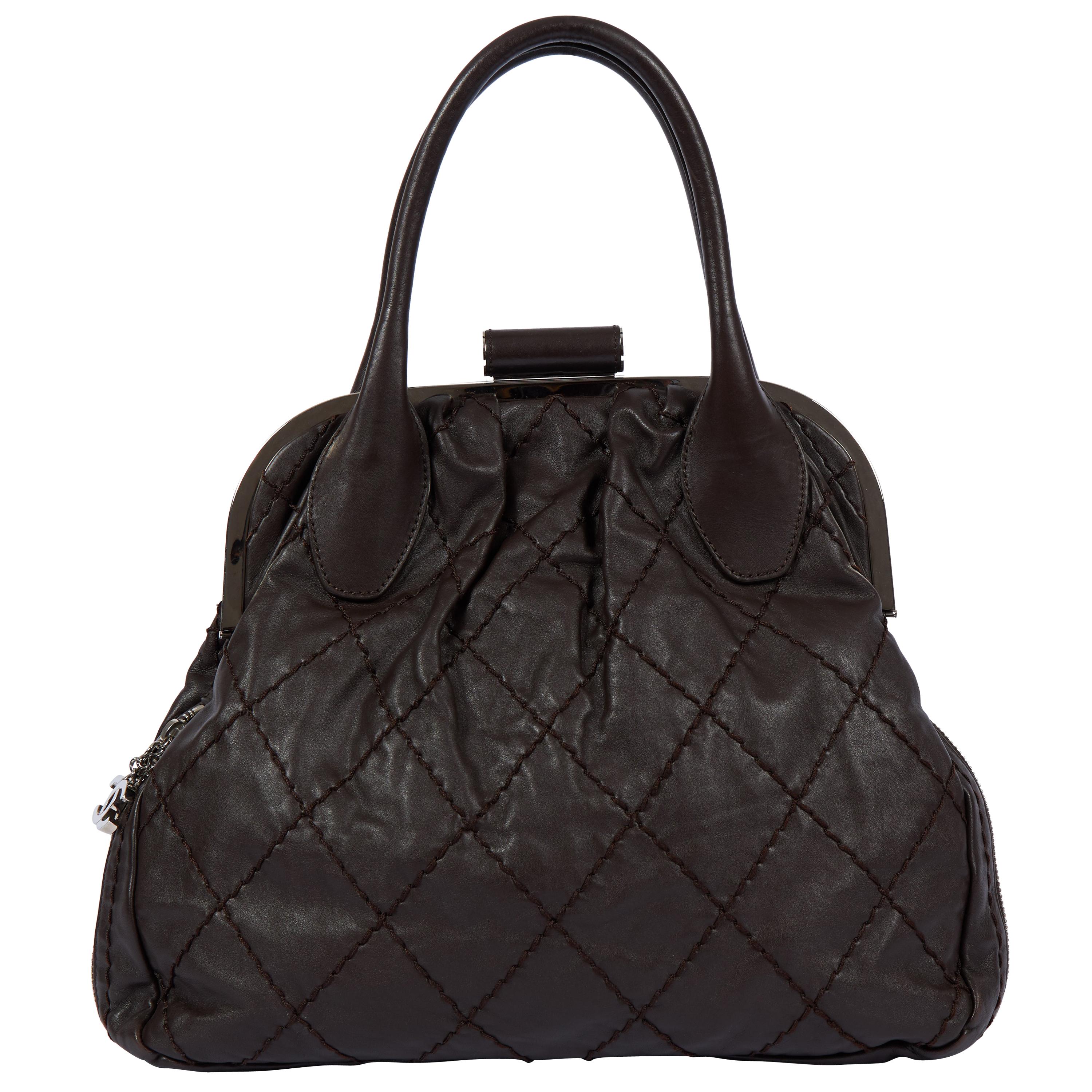 Chanel Brown Expandable Kiss Lock Bag