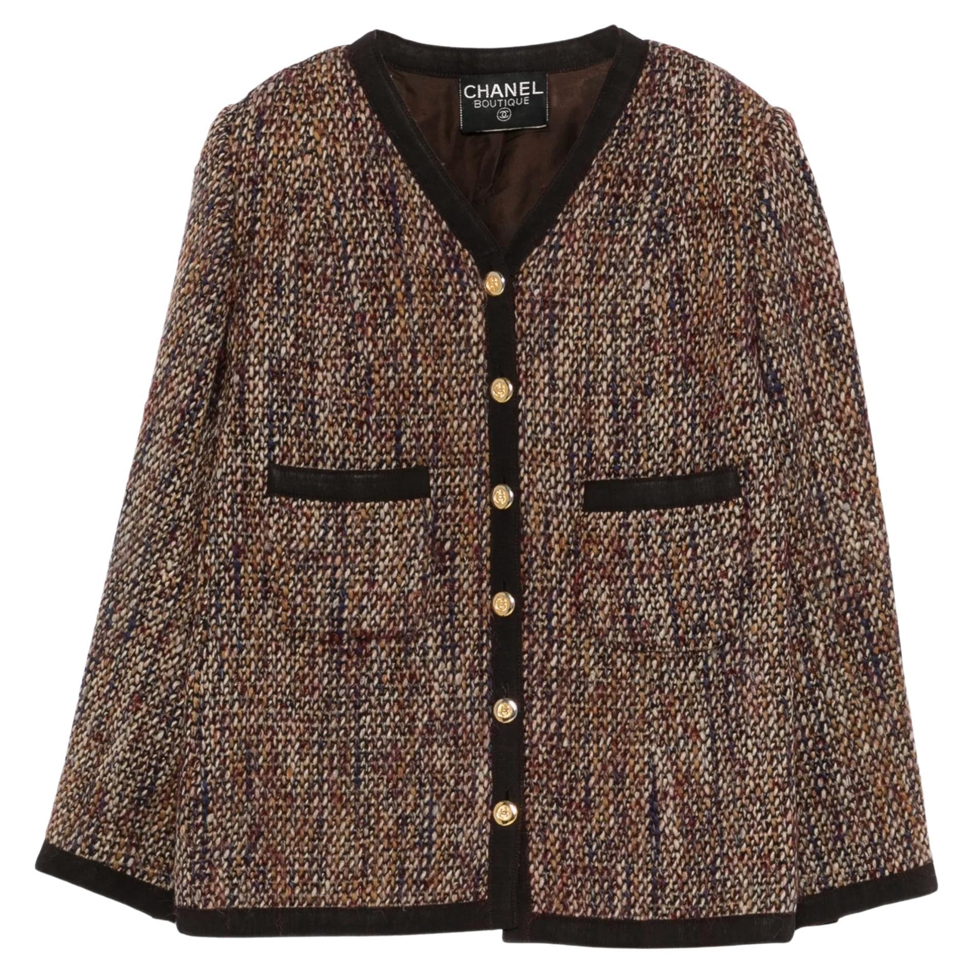 Chanel Brown Fancy Tweed Wool Jacket