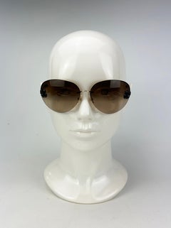 Chanel Brown Frameless Aviator Sunglasses with Black Flower