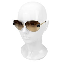 Chanel Brown Frameless Aviator Sunglasses with Black Flower