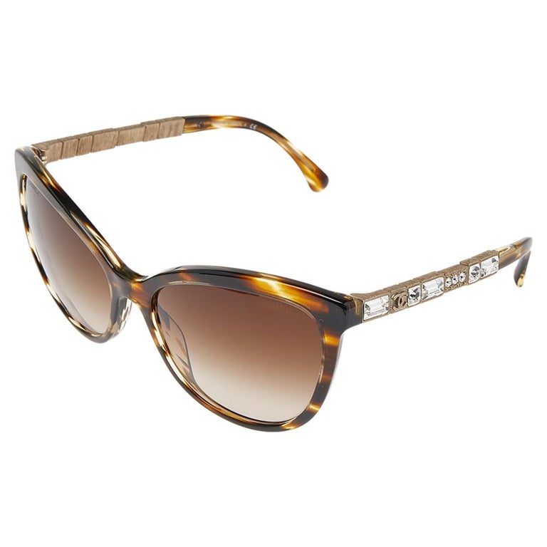 Chanel Brown Gradient Baguette Crystal 5307-B Bijou Cat Eye Sunglasses at  1stDibs