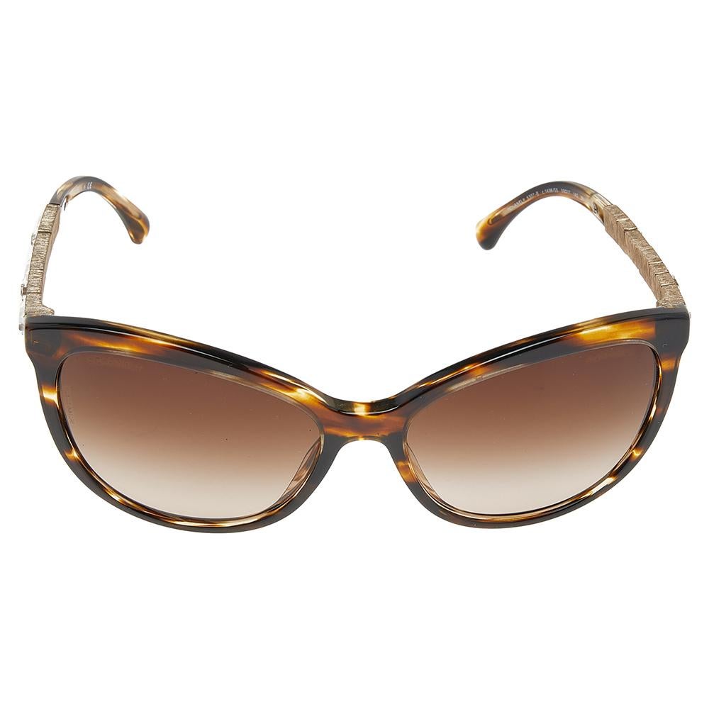 Women's Chanel Brown Gradient Baguette Crystal 5307-B Bijou Cat Eye Sunglasses