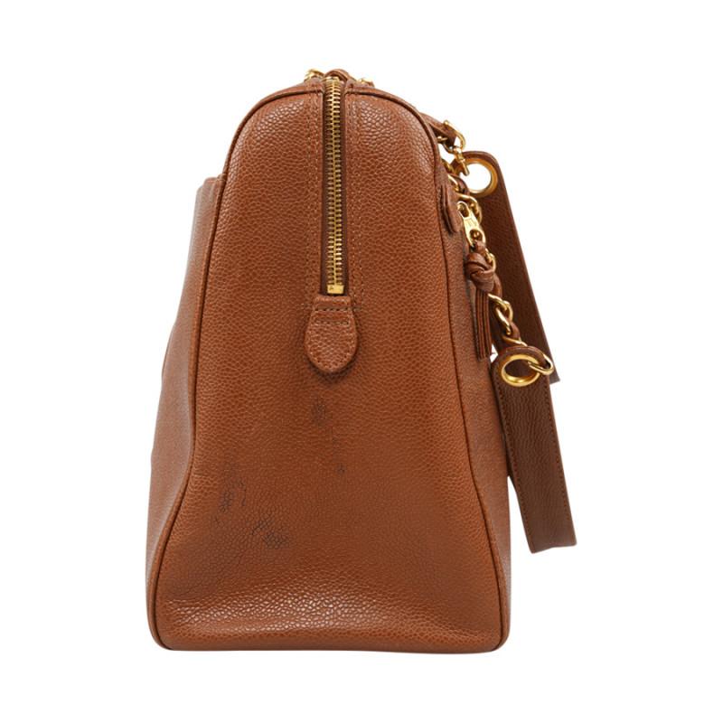 CHANEL brown grained leather tote bag In Excellent Condition For Sale In Paris, FR