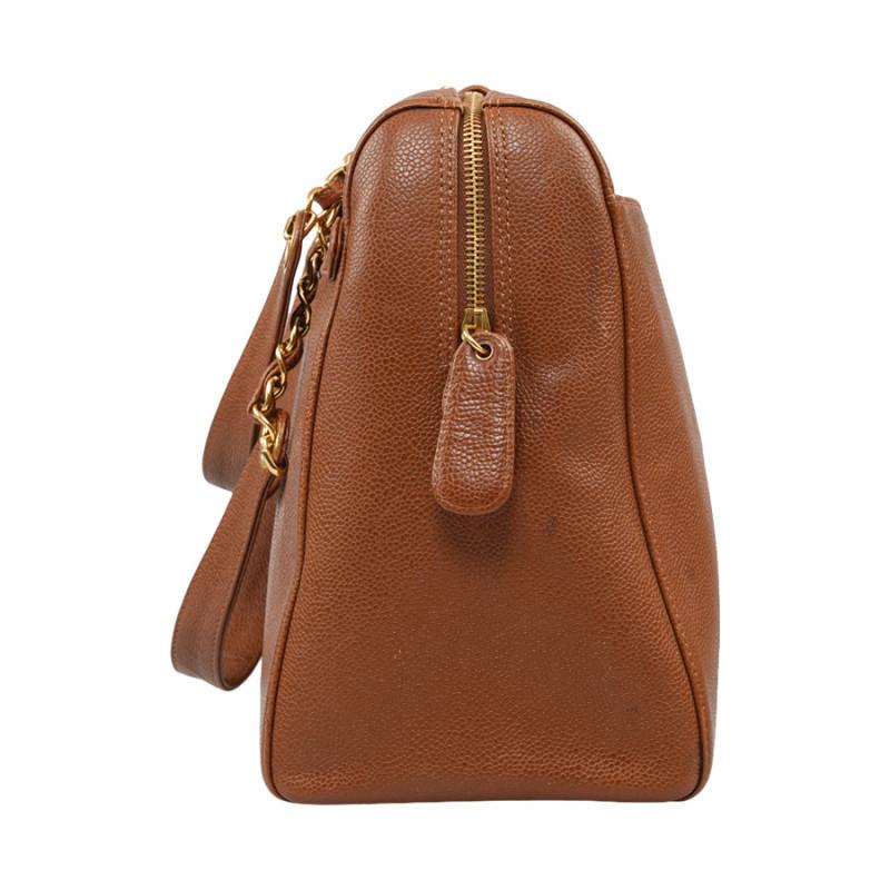 Women's CHANEL brown grained leather tote bag For Sale