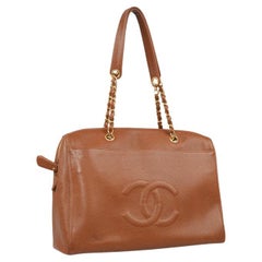 CHANEL brown grained leather tote bag