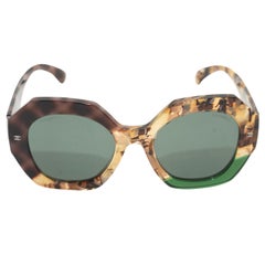 Chanel Brown & Green Oversize Heptagon Sunglasses