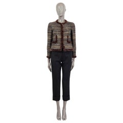 CHANEL brown grey 2005 05A RABBIT FUR TRIM TWEED Jacket S