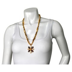 Chanel Brown Gripoix Coco Mark Cross Motif Pendant Necklace circa 1997