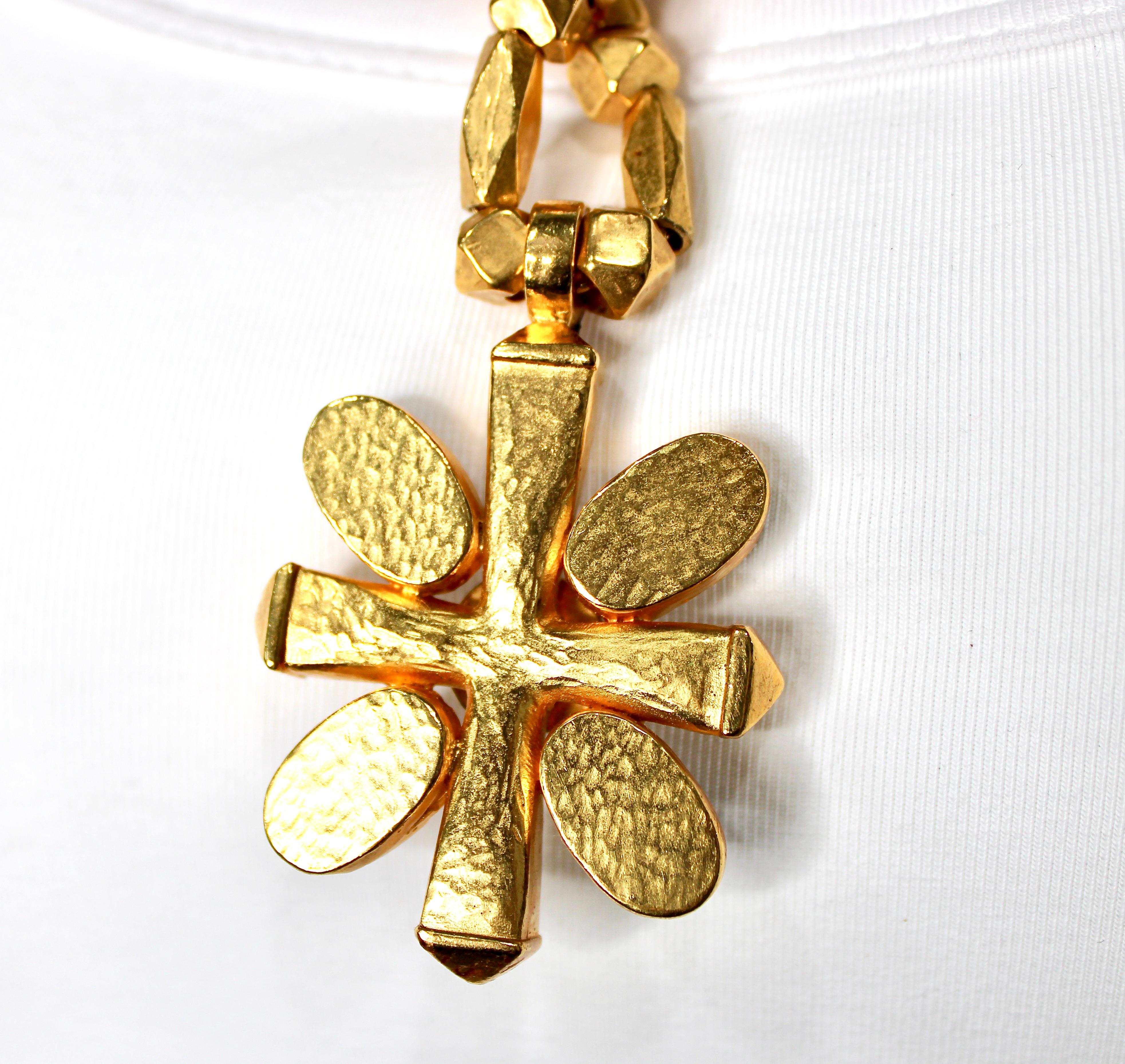 Chanel Brown Gripoix Coco Mark Cross Motif Pendant Necklace circa 1997 For Sale 1