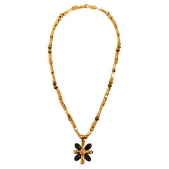 Chanel Brown Gripoix Coco Mark Cross Motif Pendant Necklace circa 1997