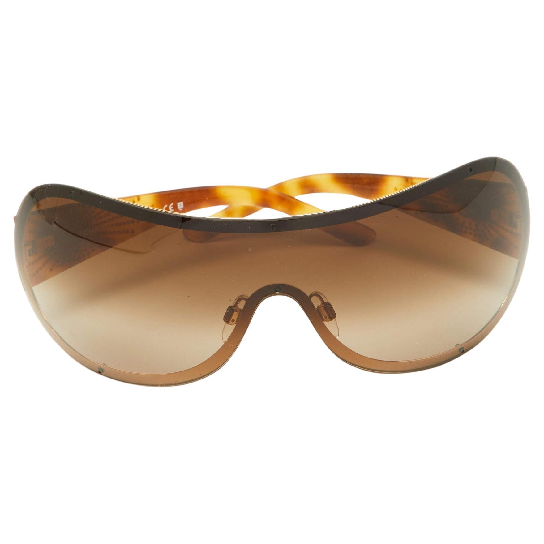 Chanel Brown Havana/Brown Gradient 4148 Crystal CC Shield Sunglasses For Sale
