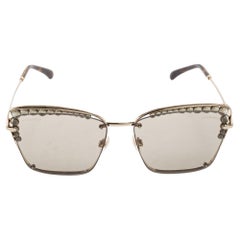 Chanel Brown Havana/Gold Tone 4235H Pearl Embellished Cat Eye Sunglasses