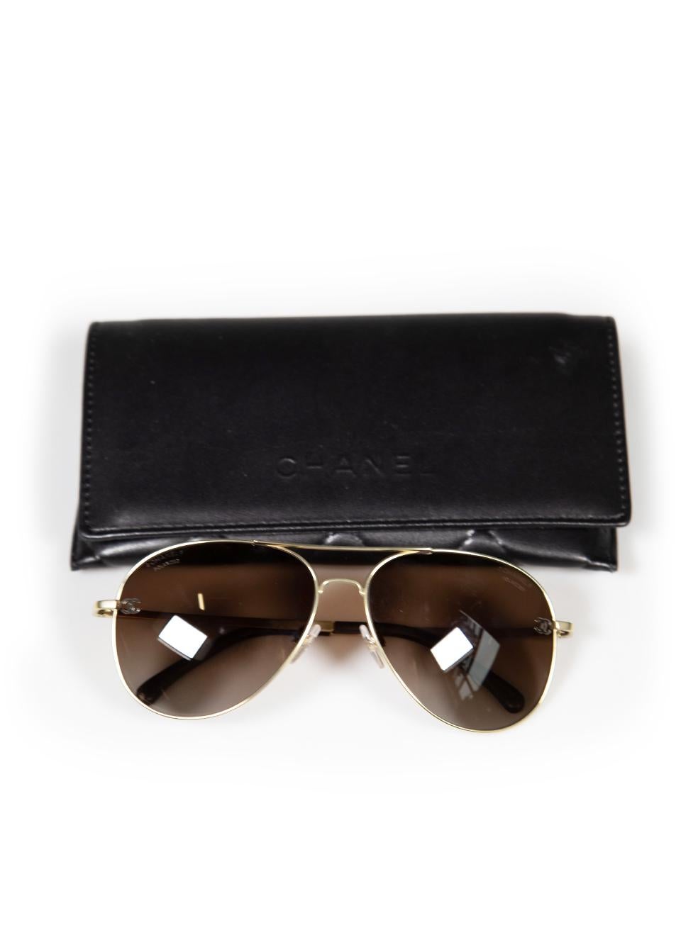 Chanel Brown Interlocking CC Aviator Sunglasses For Sale 1