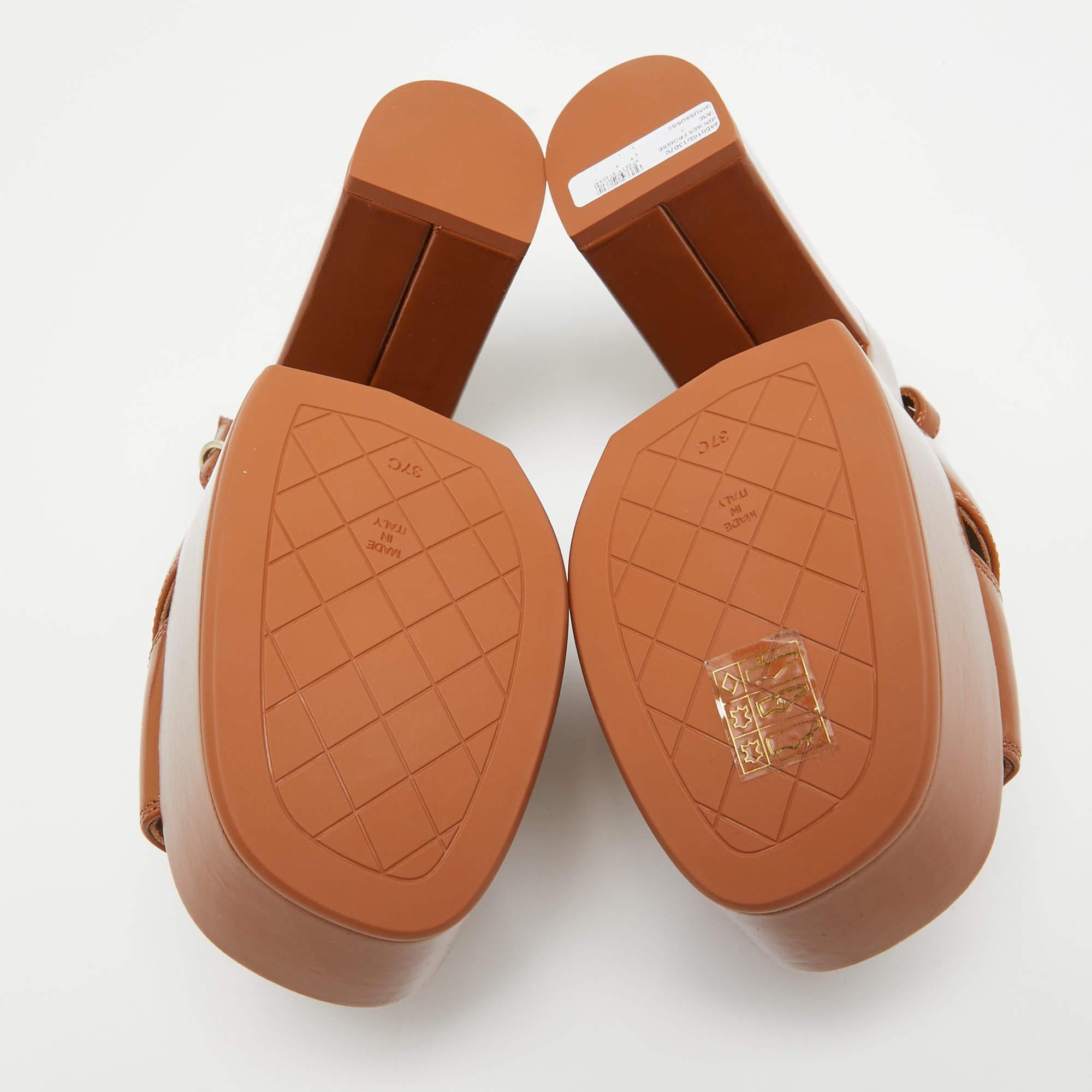 Chanel Brown Interlocking CC Logo Leather Slingback Sandals Size 37 2
