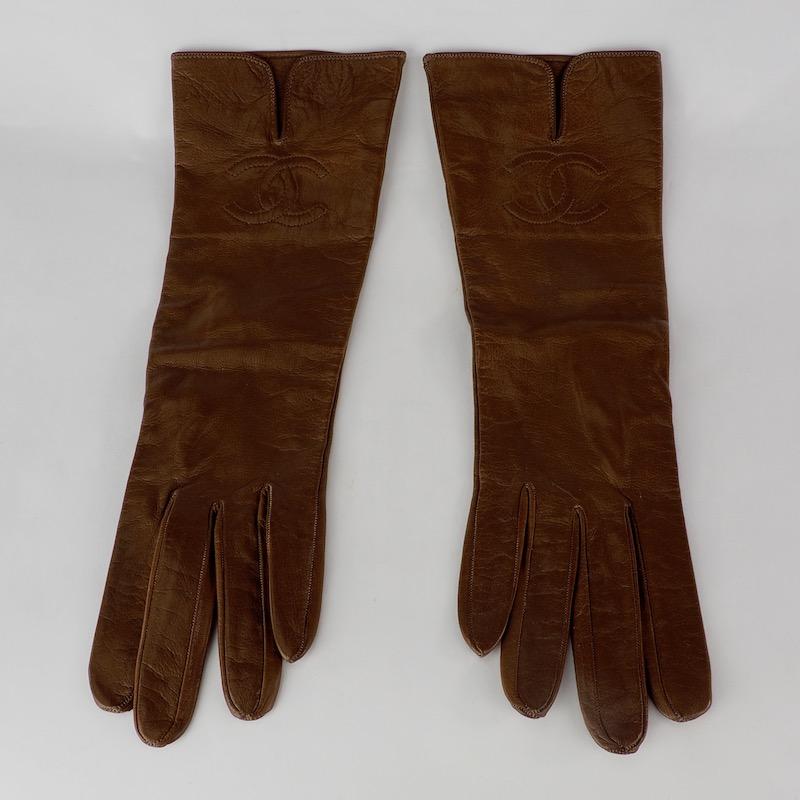 Women's Chanel Brown Kidskin Leather Gloves For Sale