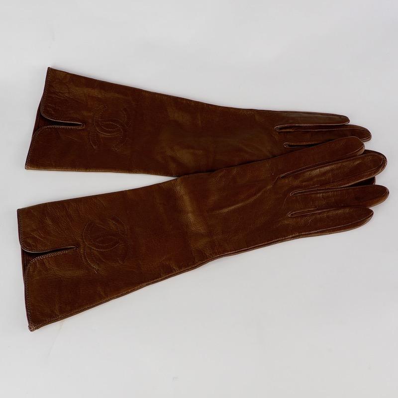 Chanel Brown Kidskin Leather Gloves For Sale 1