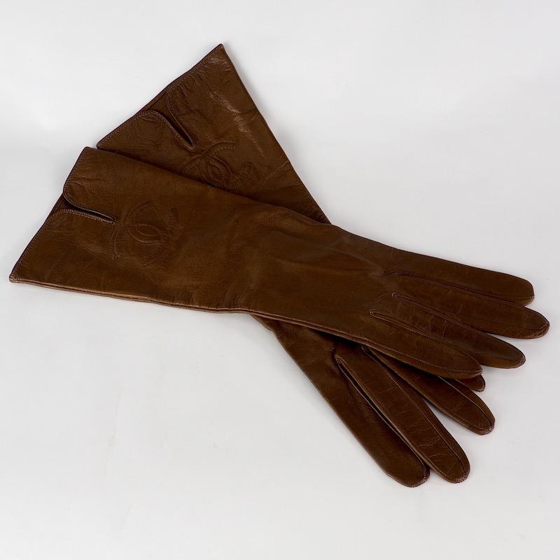 Chanel Brown Kidskin Leather Gloves For Sale 2