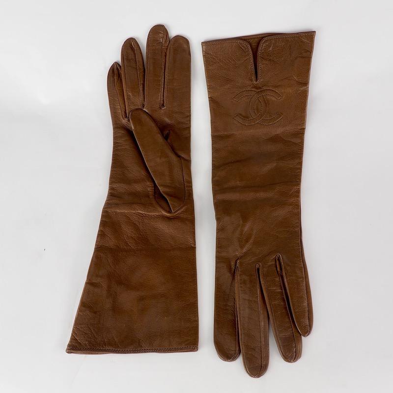 Chanel Brown Kidskin Leather Gloves For Sale 5