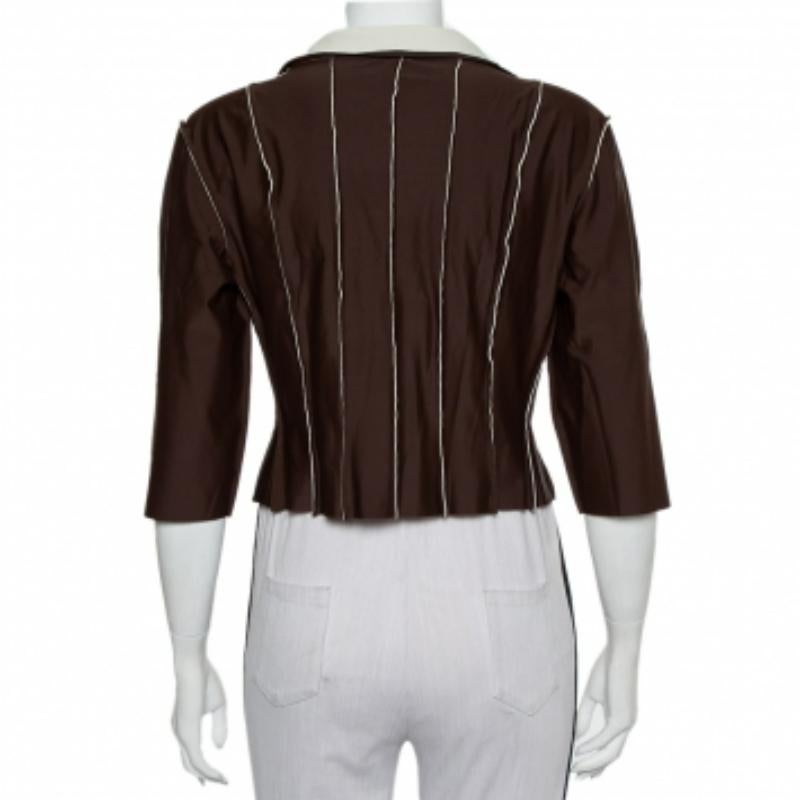 Gray Chanel Brown Knit Paneled Zip Front Cropped Jacket L For Sale