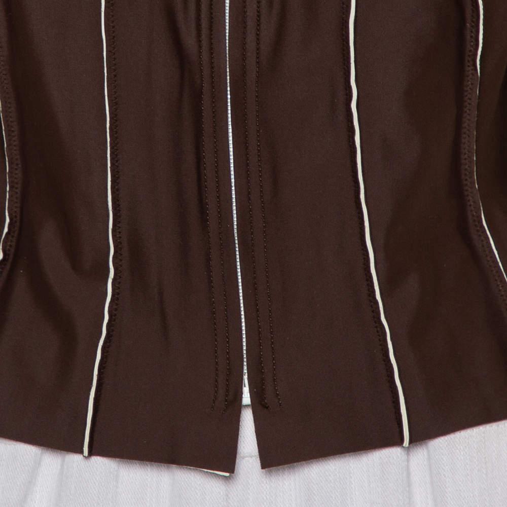 Chanel Brown Knit Paneled Zip Front Cropped Jacket L In Good Condition For Sale In Dubai, Al Qouz 2