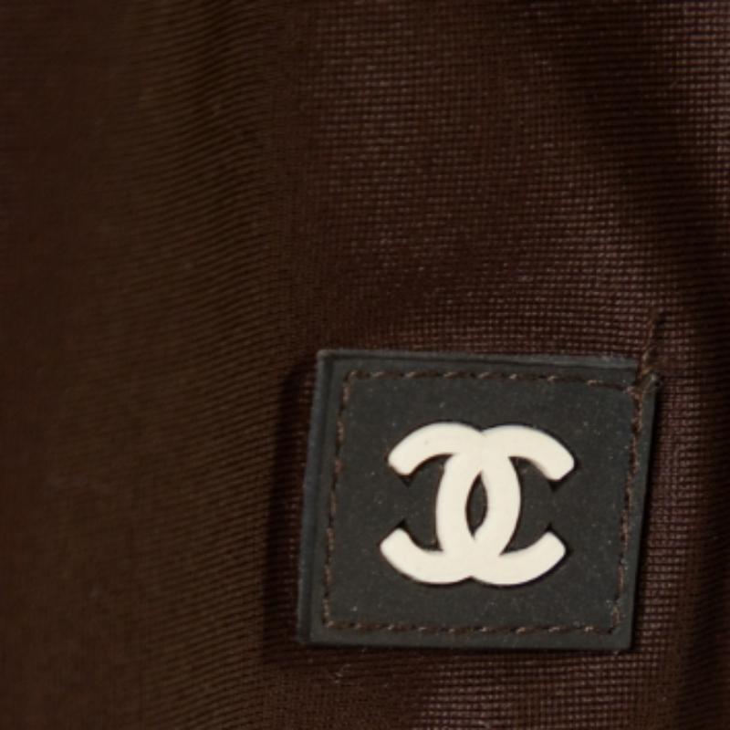 Chanel Brown Knit Paneled Zip Front Cropped Jacket L For Sale 1