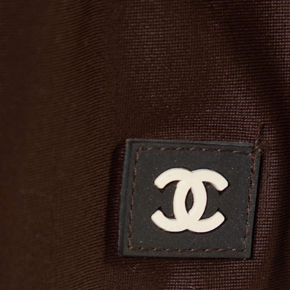 Chanel Brown Knit Paneled Zip Front Cropped Jacket L im Angebot 3