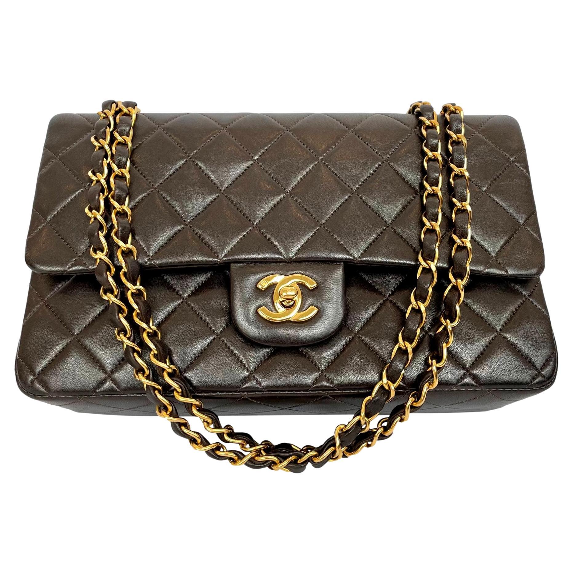 Chanel Brown Lambskin Medium Classic Double Flap Bag - 2 For Sale
