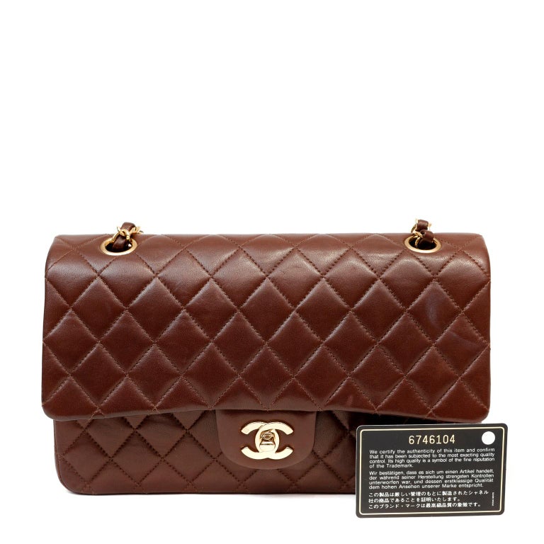 Chanel Brown Lambskin Medium Classic Double Flap Bag For Sale at