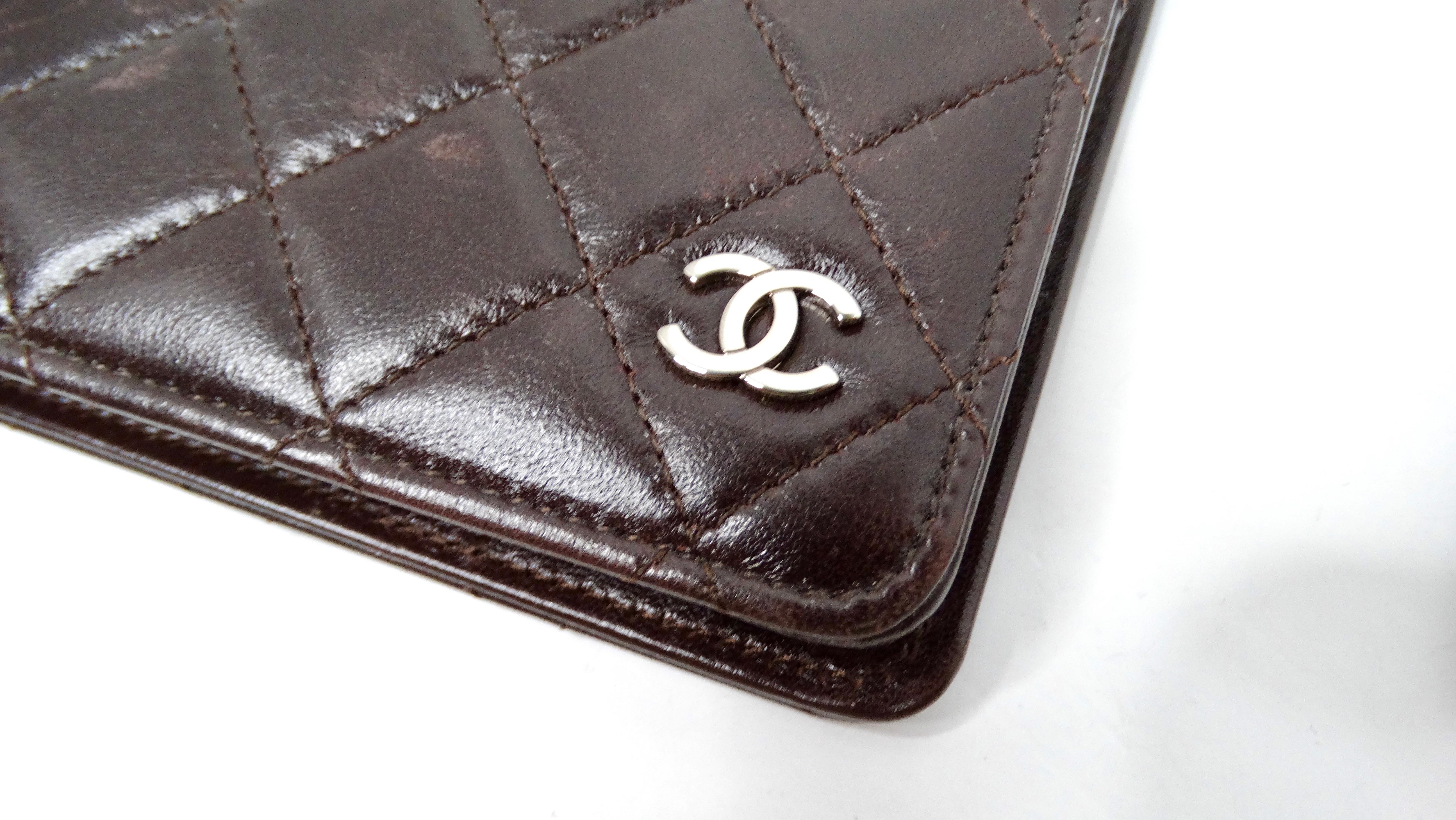 Chanel Brown Lambskin Quilted Leather Notebook Agenda Cover In Good Condition For Sale In Scottsdale, AZ