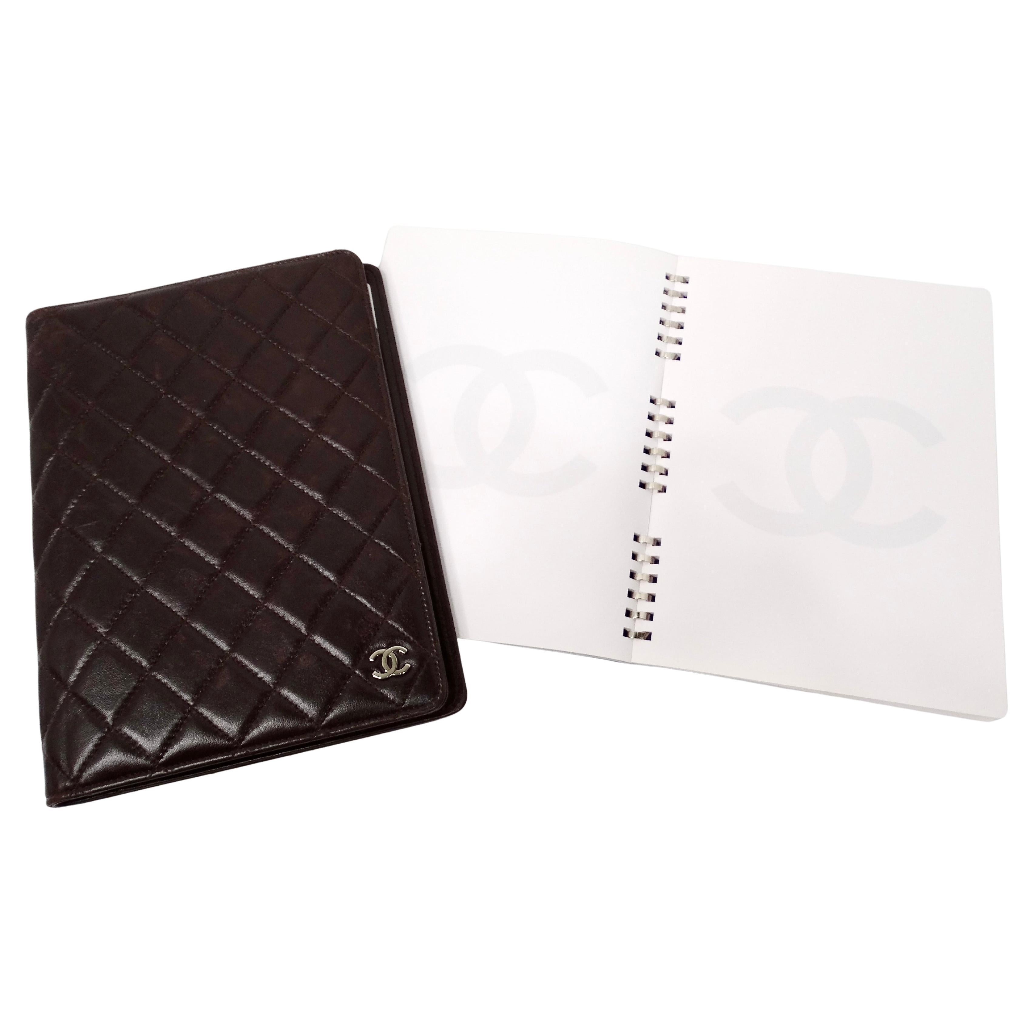 Chanel Brown Lambskin Quilted Leather Notebook Agenda Cover For Sale
