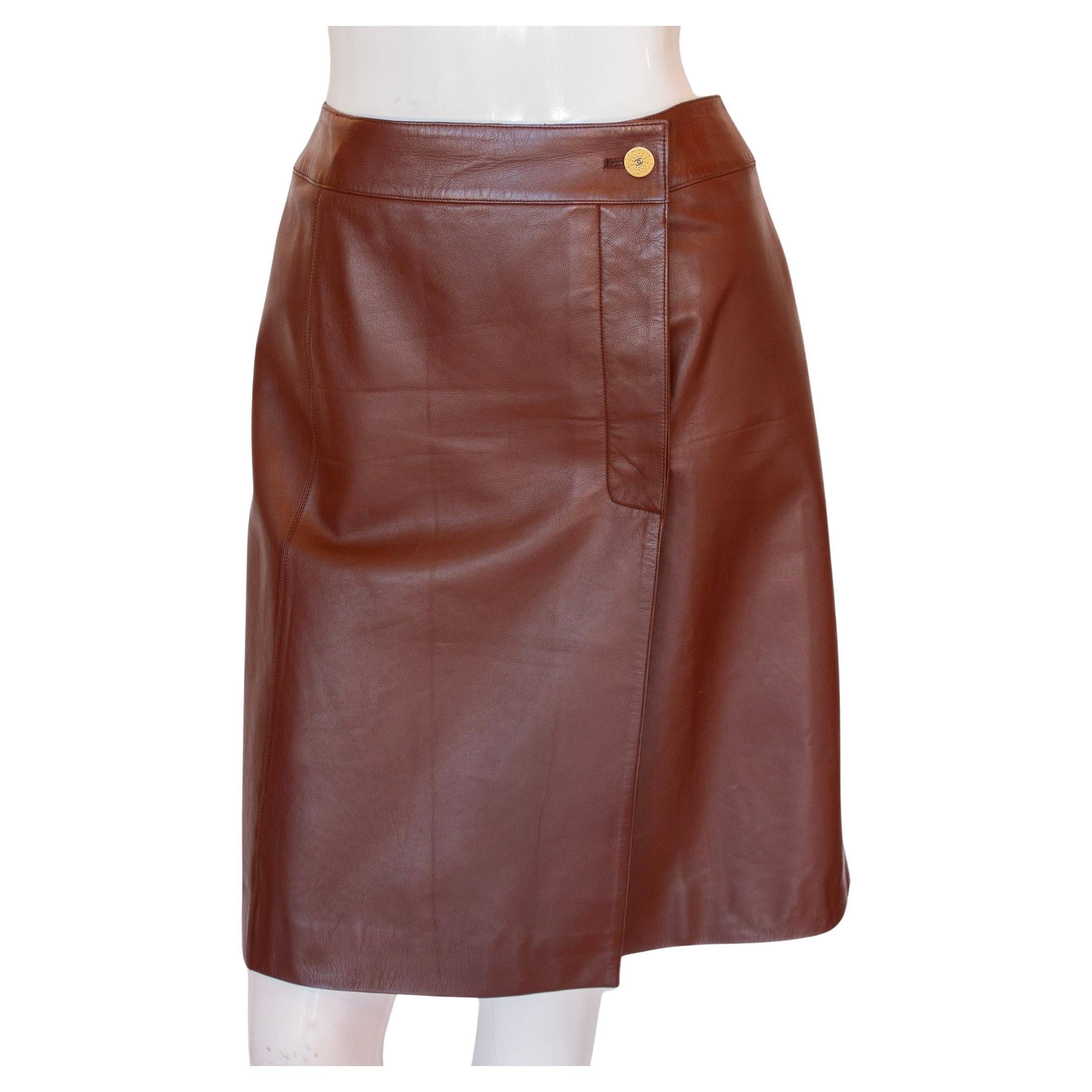Chanel Brown Lambskin Skirt  For Sale