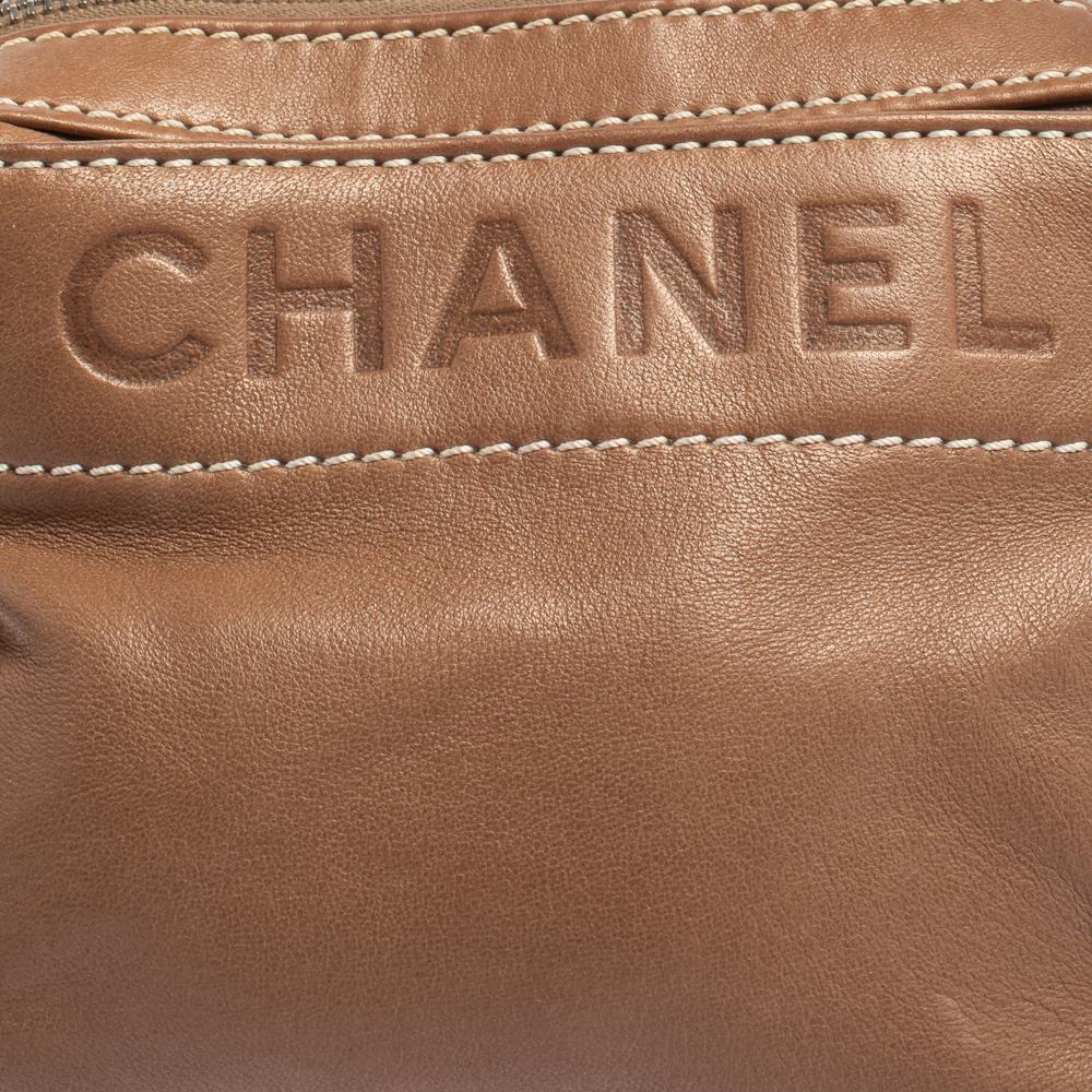 Chanel Brown Leather Accordion Zipper Bag 3