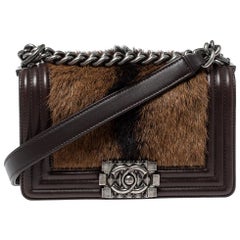 Chanel Brown Leather and Goat Hair Small Boy Flap Bag