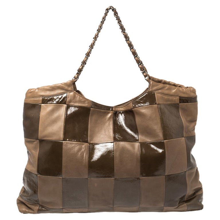 Chanel Brown Leather and Patent Leather Large Brooklyn Patchwork Cabas Tote  at 1stDibs