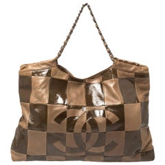 Chanel Brown Leather and Patent Leather Large Brooklyn Patchwork Cabas Tote