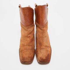 Chanel Brown Leather and Suede Ankle Boots Size 37
