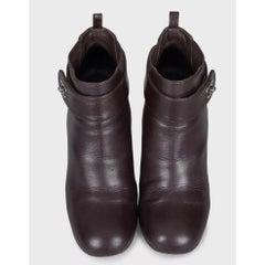 Chanel Brown Leather Ankle Boots, Silver Logo, Size 38