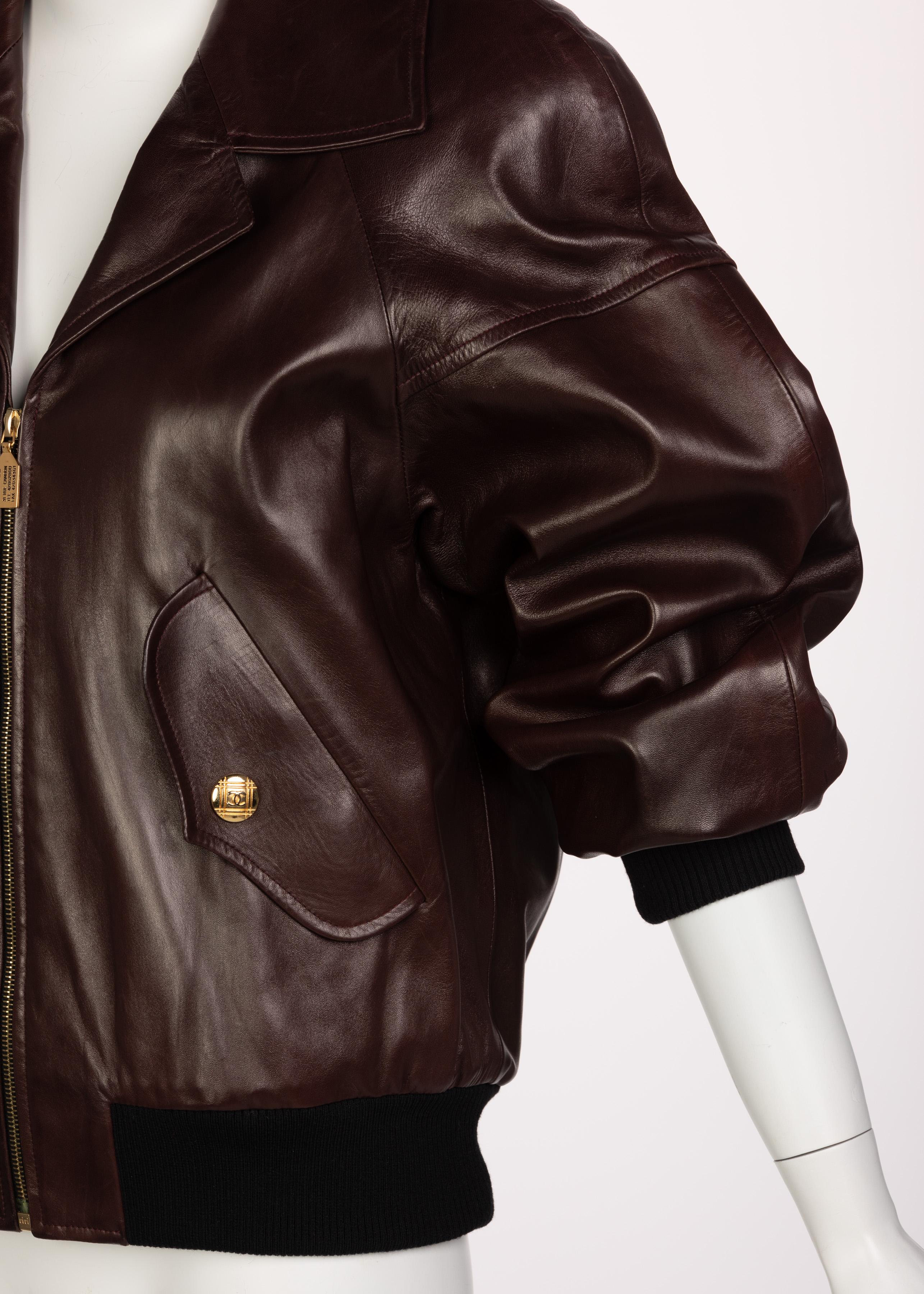 Women's or Men's Chanel Brown Leather Bomber Jacket Runway 1990s