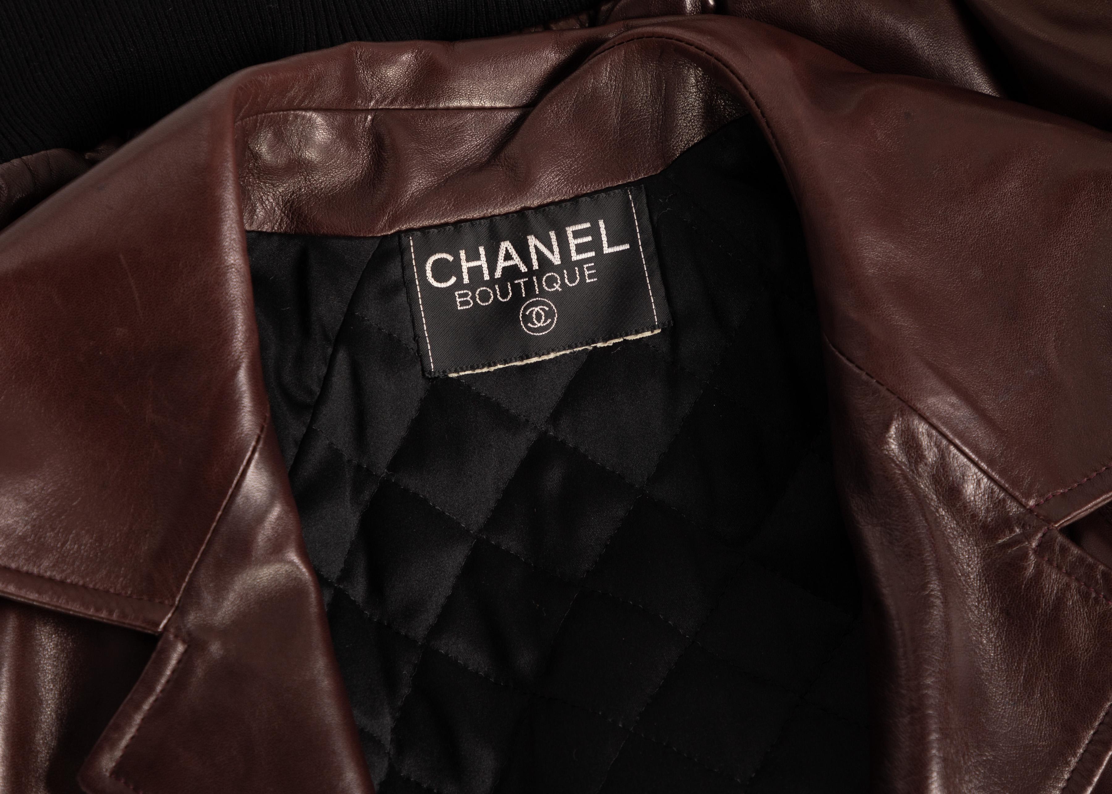 Chanel Brown Leather Bomber Jacket Runway 1990s 1
