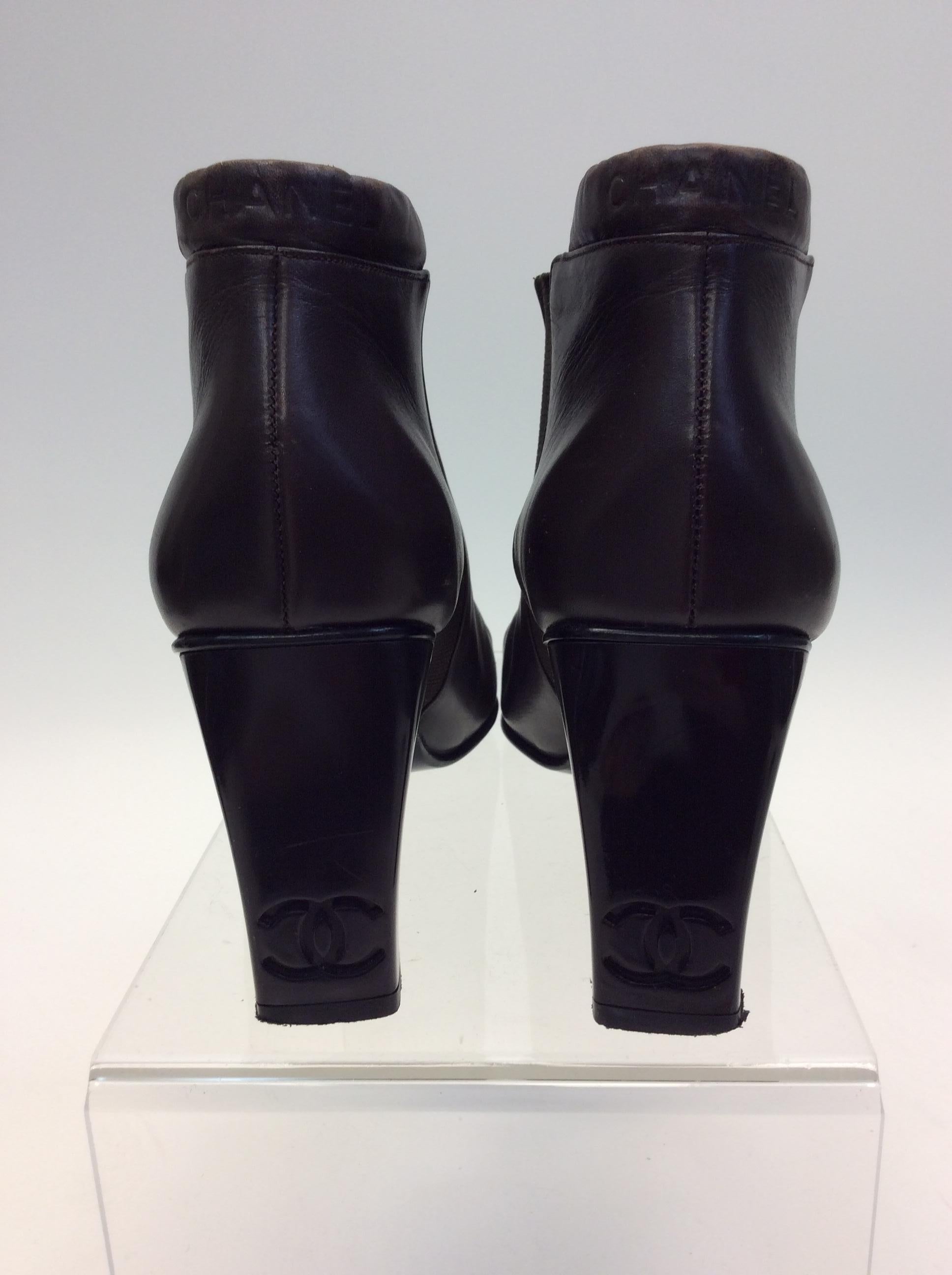 Black Chanel Brown Leather Bootie For Sale