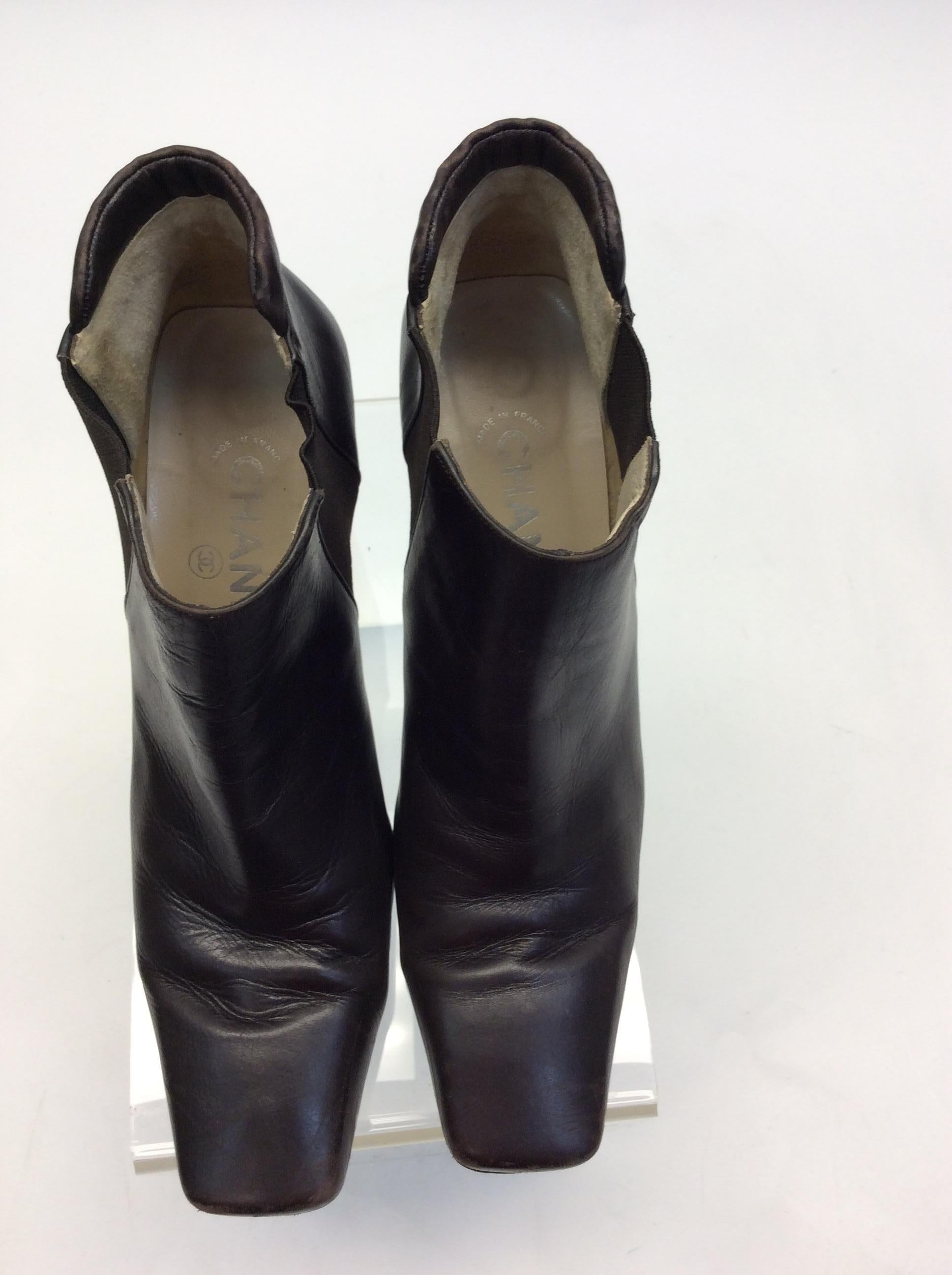 Women's Chanel Brown Leather Bootie For Sale