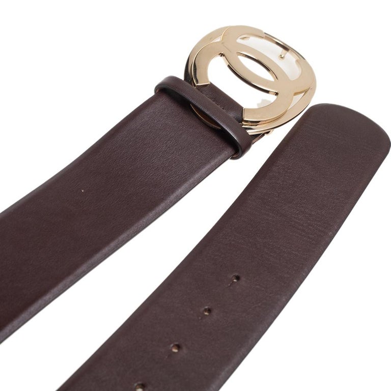 Chanel Brown Leather CC Belt 85 CM at 1stDibs | chanel belt  display picture 1