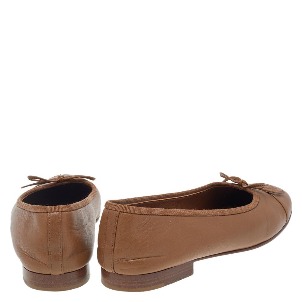 Women's Chanel Brown Leather CC Cap Toe Ballet Flats Size 36