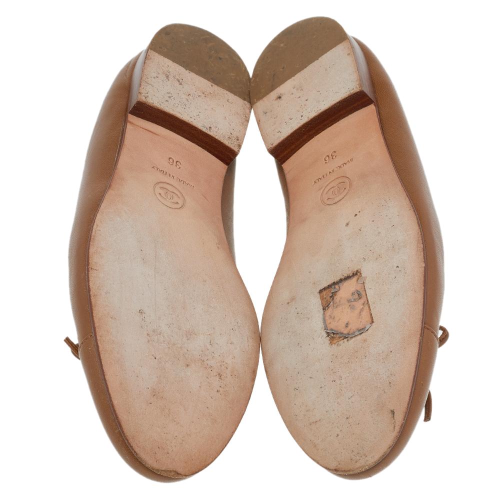 Chanel Brown Leather CC Cap Toe Ballet Flats Size 36 2