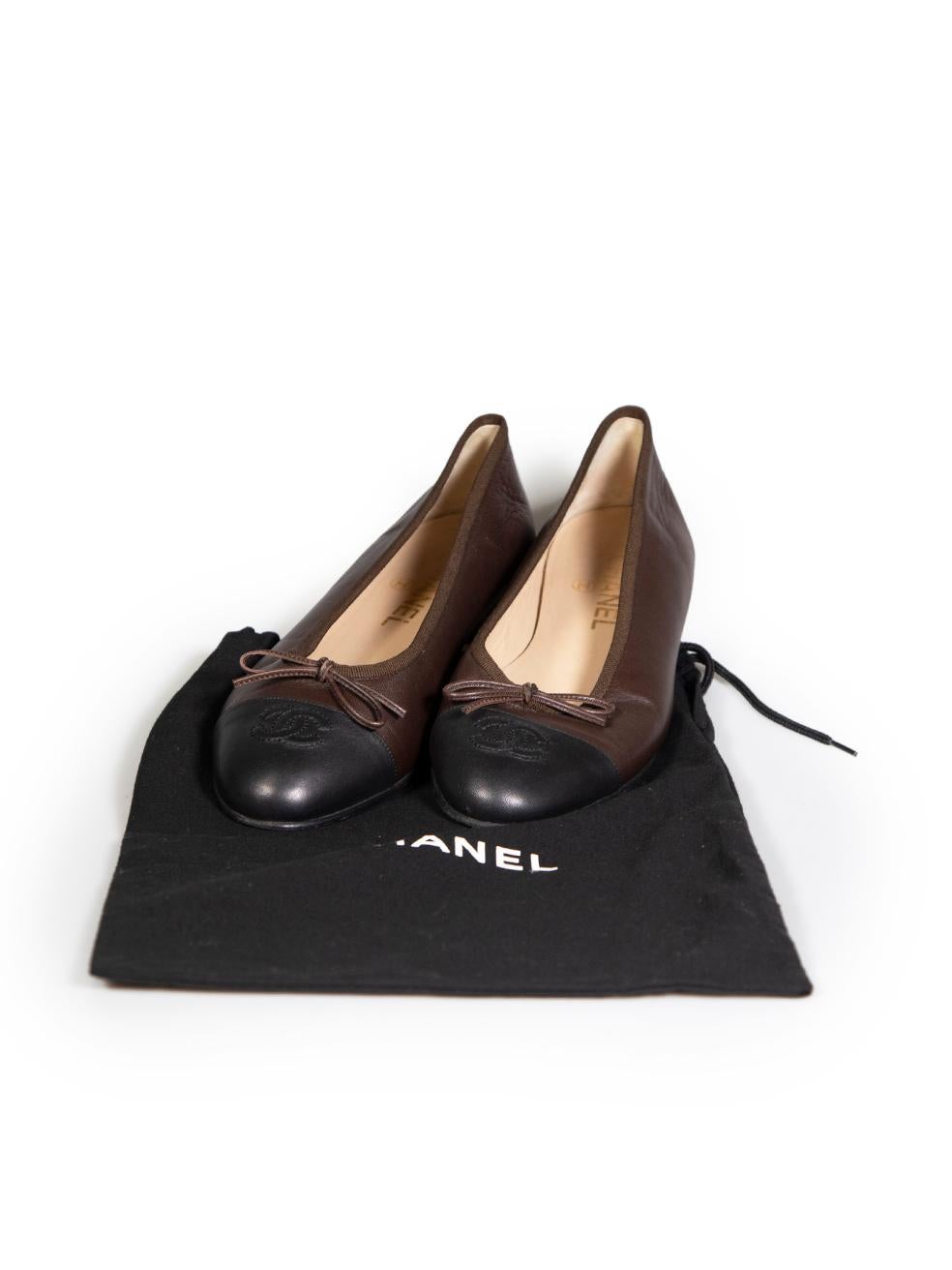 Chanel Brown Leather CC Cap Toe Ballet Flats Size IT 36 3