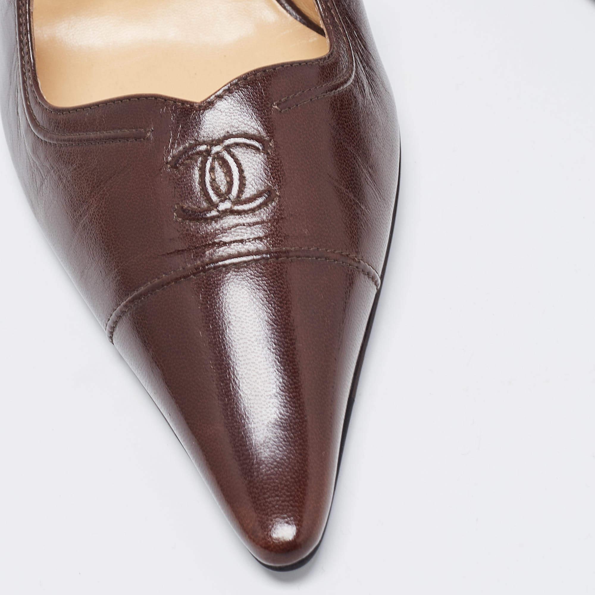 Chanel Brown Leather CC Slingback Pumps Size 39.5 4