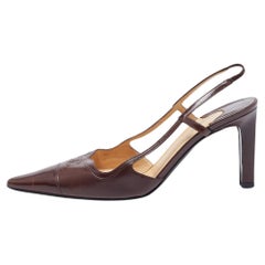 Chanel Brown Leather CC Slingback Pumps Size 39.5